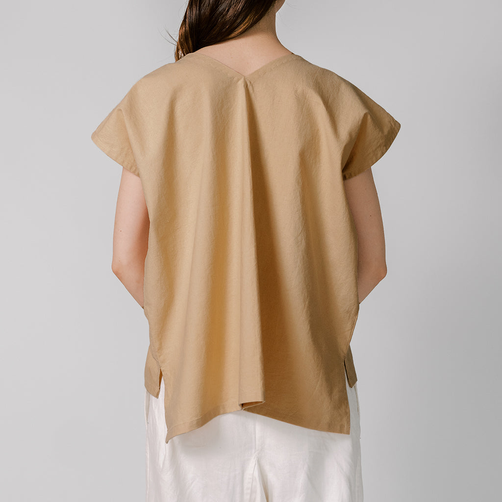 [Shirt] V-neck shirt/organic cotton/beige (cedar)
