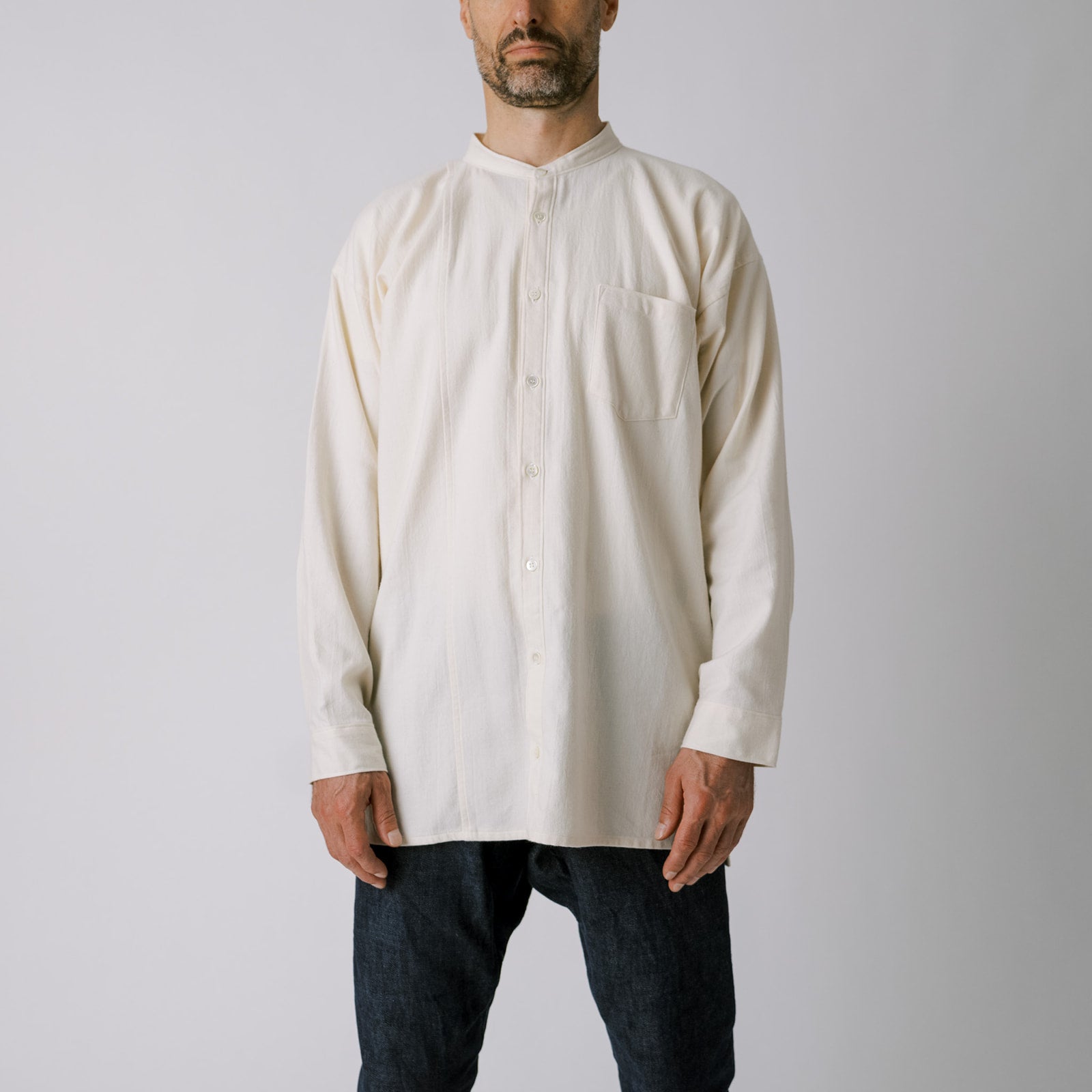 [Men's Echizen Shirt] Organic cotton flannel/off-white