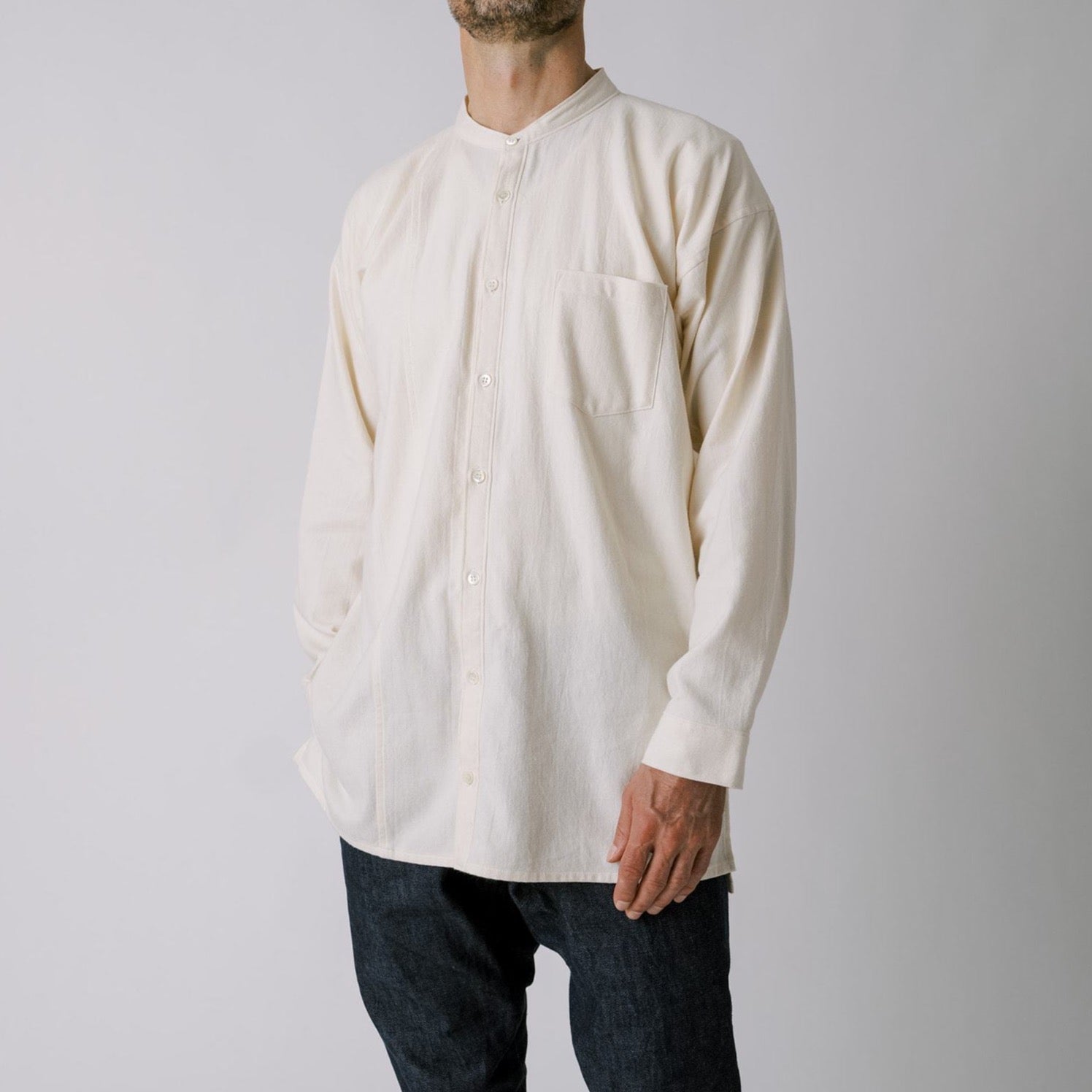 [Men's Echizen Shirt] Organic cotton flannel/off-white