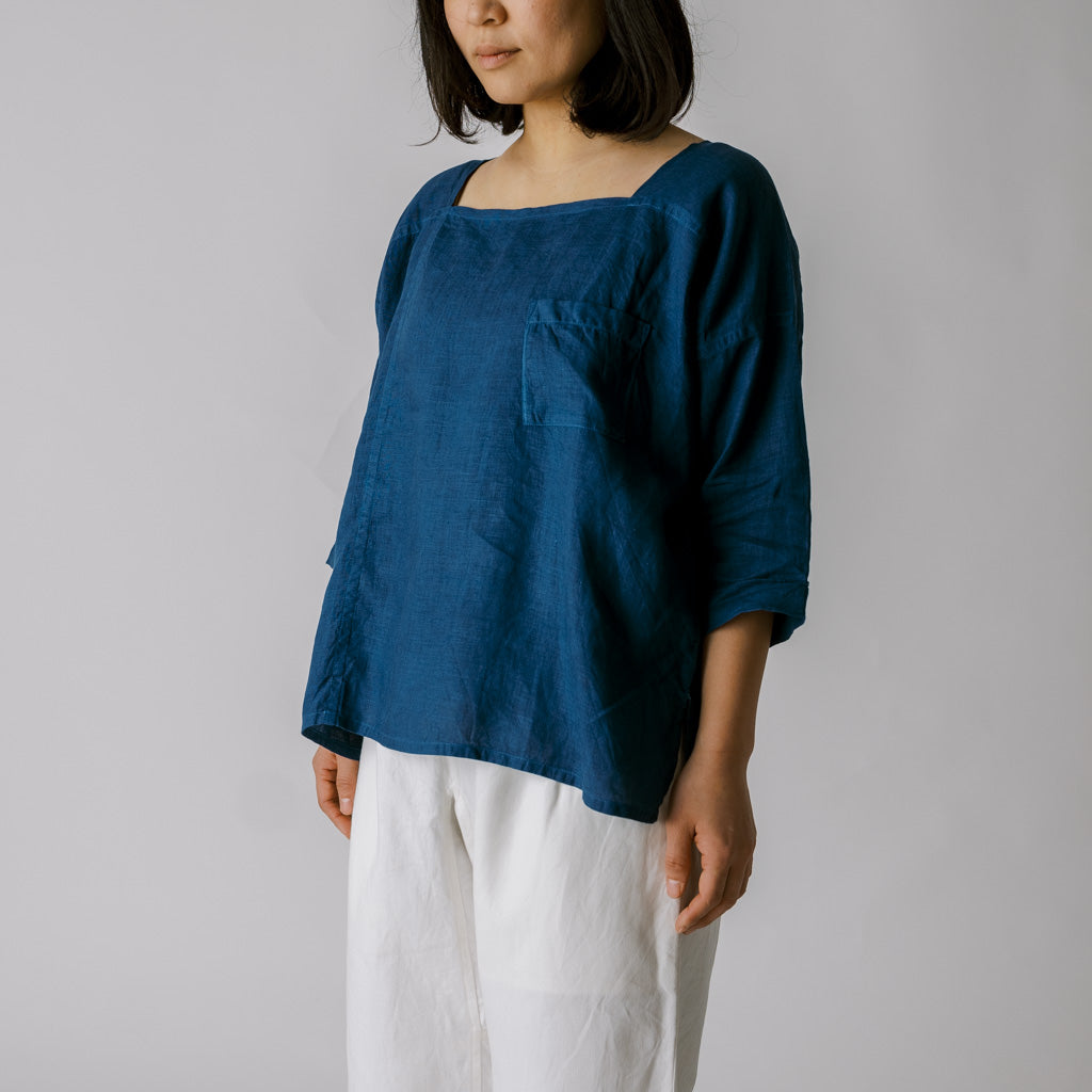 [Echizen blouse] Linen/Indigo blue