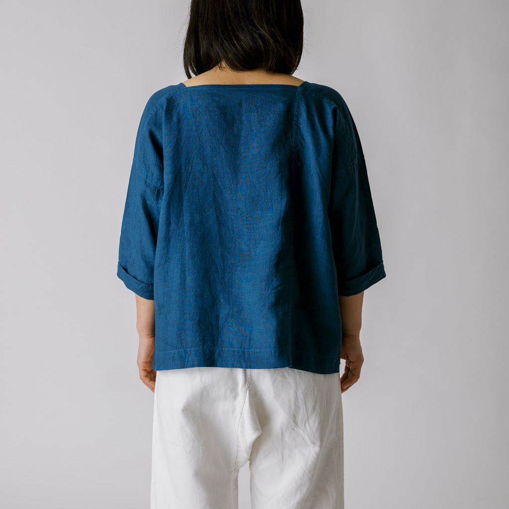 [Echizen blouse] Linen/Indigo blue