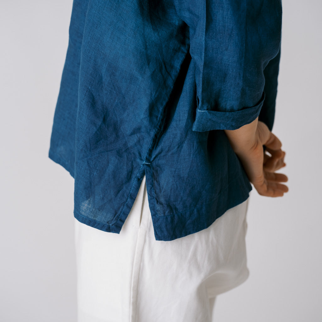 [Echizen blouse] Linen/Indigo blue