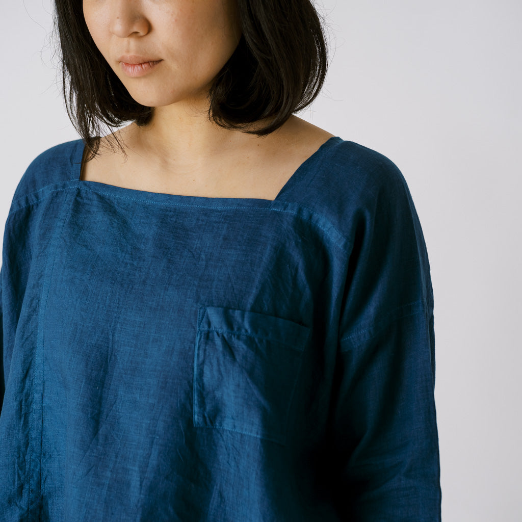 [Echizen blouse] Linen/Indigo blue