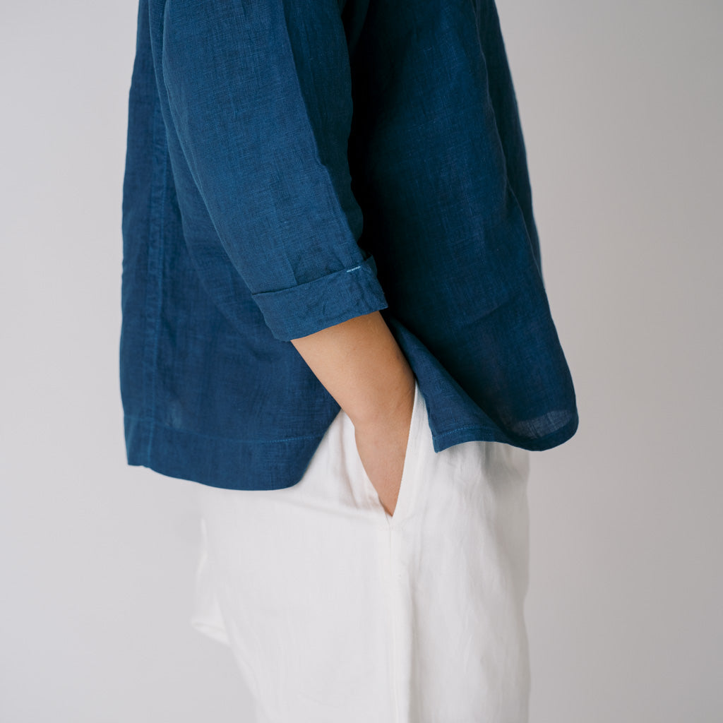 [Echizen blouse] Linen/Indigo blue