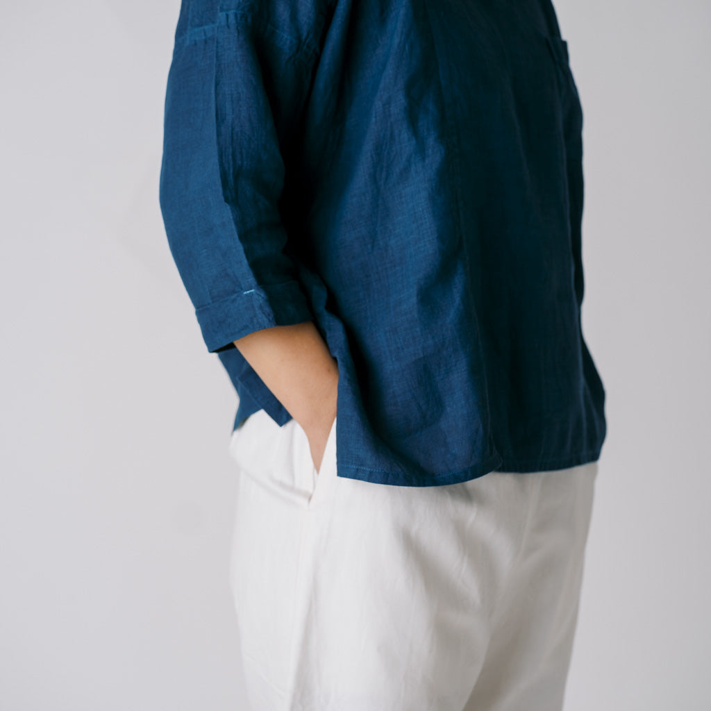 [Echizen blouse] Linen/Indigo blue