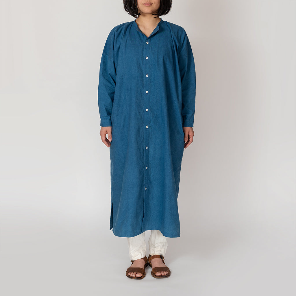 [Echizen One-piece dress] Organic cotton/Indigo blue