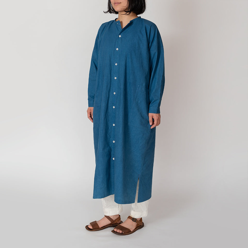 [Echizen One-piece dress] Organic cotton/Indigo blue