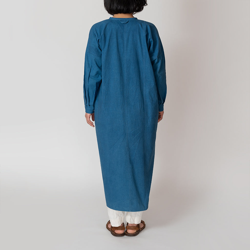 [Echizen One-piece dress] Organic cotton/Indigo blue