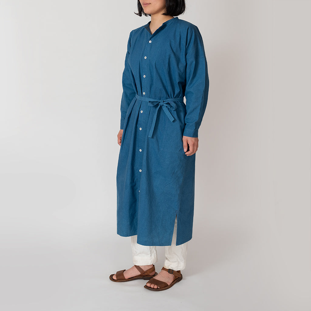 [Echizen One-piece dress] Organic cotton/Indigo blue